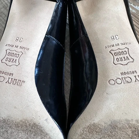 EUC JIMMY CHOO Black Patent Leather high heel pumps, size 38 7.5 Like New - Picture 6 of 10